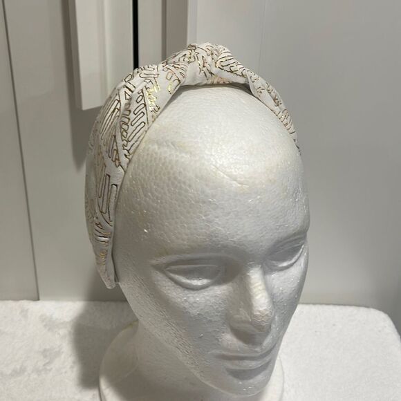 Brand New!! Silky fabric wide headband with golden leaf pattern - Picture 1 of 3